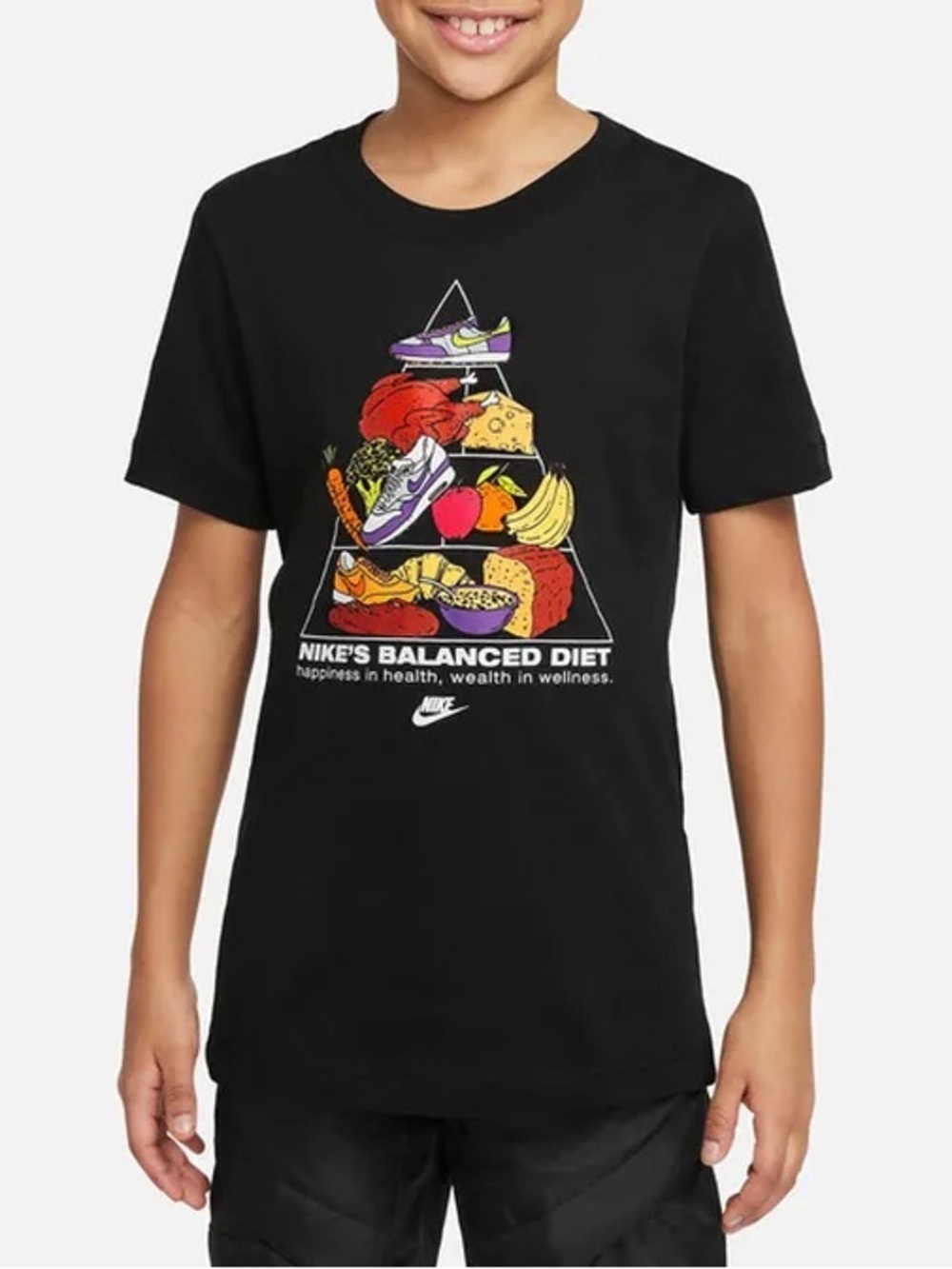 Kids Youth Boy Nike Sportswear Balanced Diet Fruit Graphic Shirt Large Black
